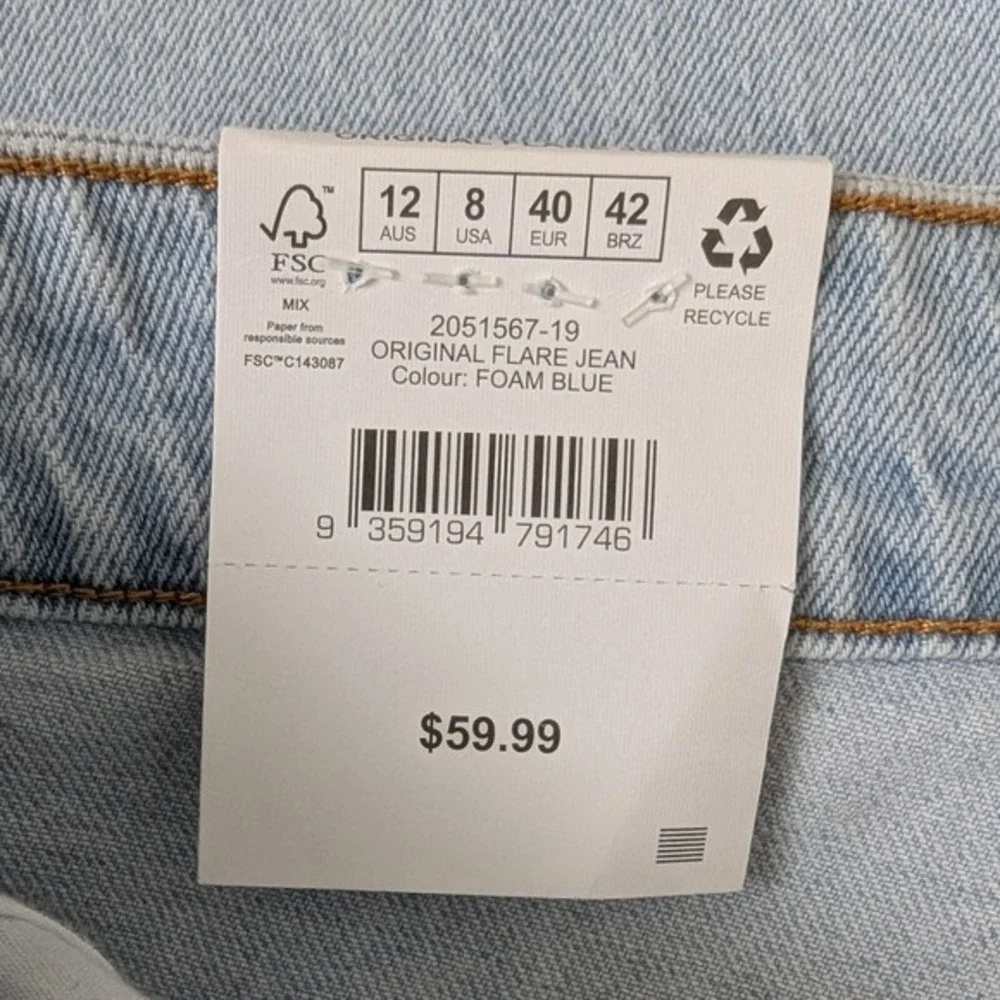 Cotton On Original Flare Jeans‎ Women's 8 Light Wash High Rise Denim Retro Boho - Picture 12 of 12